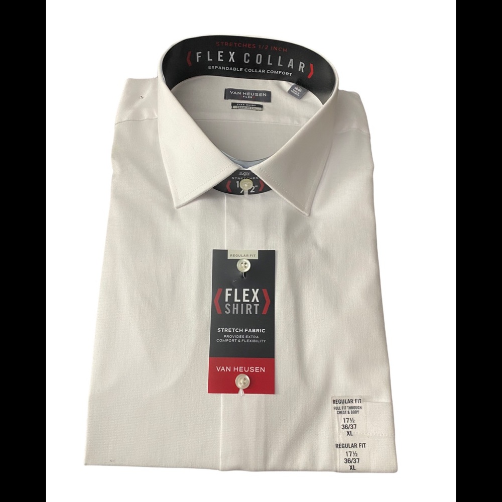 Van Heusen regular fit flex collar stretch fabric long sleeve dress shirt.